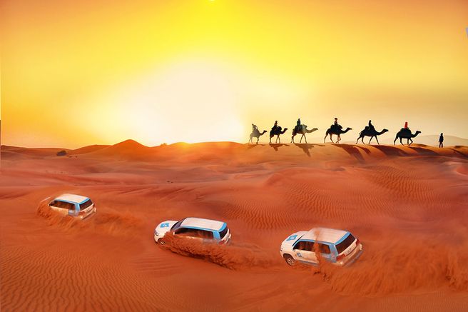 Dubai: Evening Desert Safari Tour (with Dune Bashing, Sandboarding, BBQ Buffet)