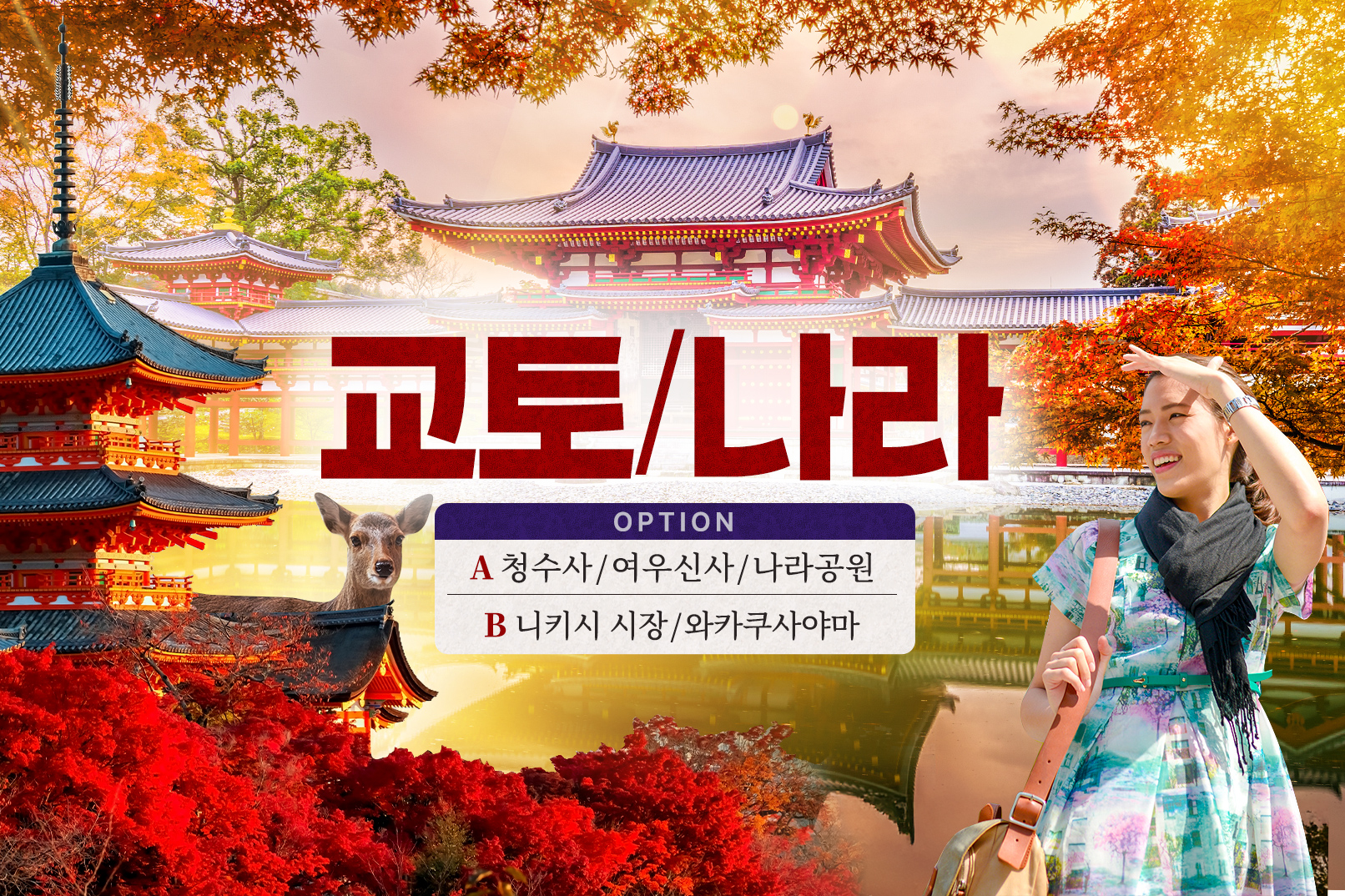 오사카 출발: 교토 & 나라 하이라이트 스팟 일일 투어 (A/B 코스)