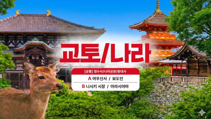 오사카 출발: 교토 & 나라 하이라이트 스팟 일일 투어 (A/B 코스)