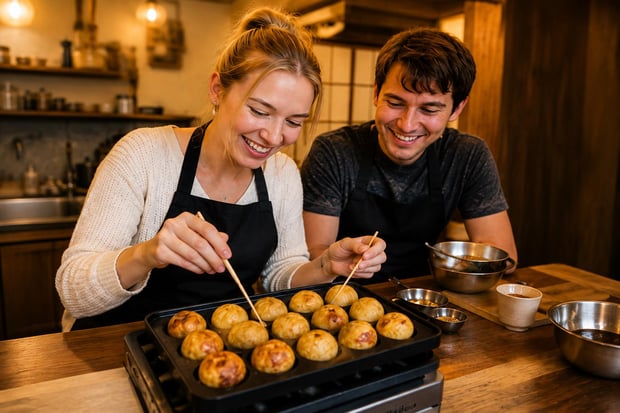 Osaka Cooking Class: Make Takoyaki, Okonomiyaki & Onigiri