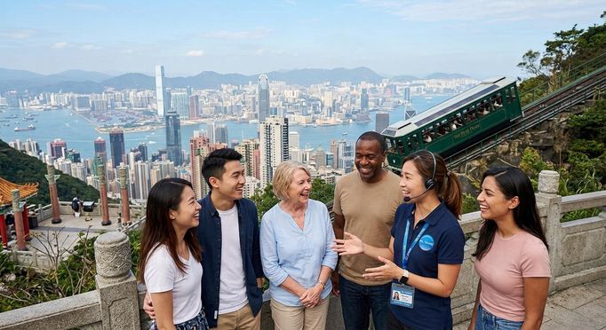Hong Kong Peak Tram Priority Boarding & Old Town Central City Tour with Pickup