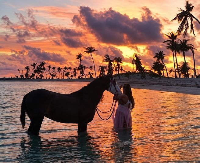 モルディブ マーフシ ビーチ乗馬体験 - 朝日・夕日オプション&写真・ドローン撮影パッケージ