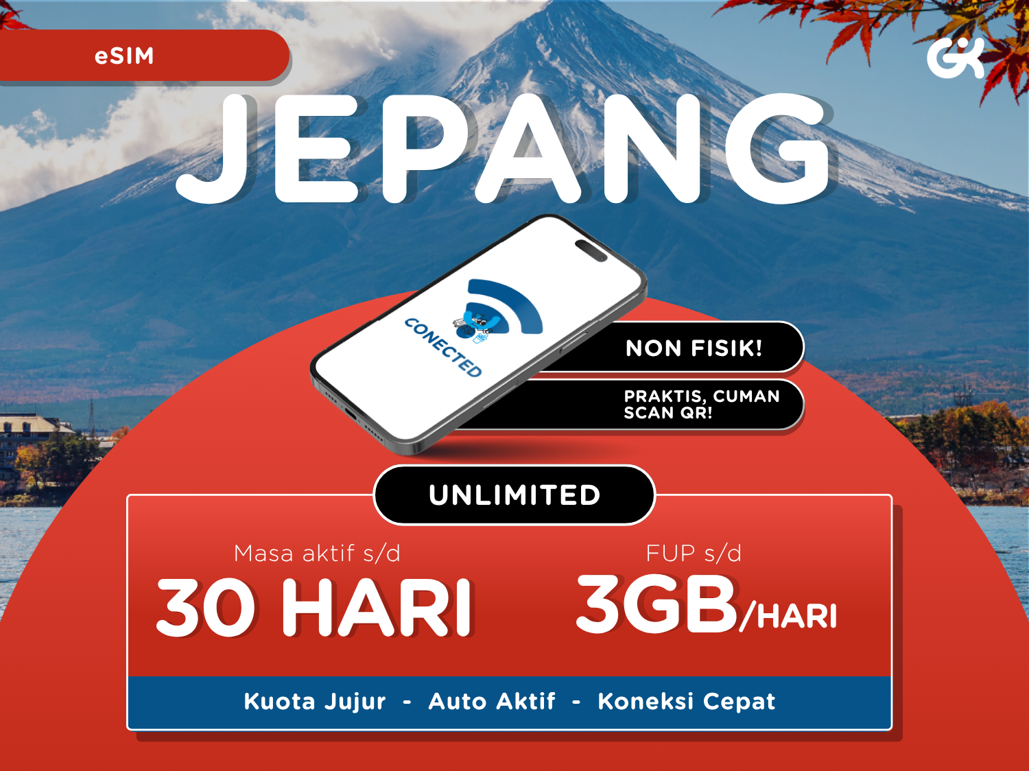 Japan eSIM Unlimited Data (1-3GB/Day High-Speed) - Easy QR Activation