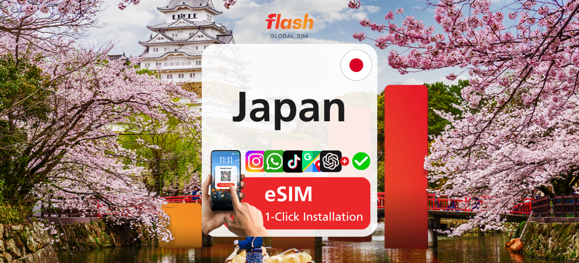 Japan eSIM by Flash Global SIM - Softbank Unlimited Data (2GB/day High-Speed), Hotspot Supported
