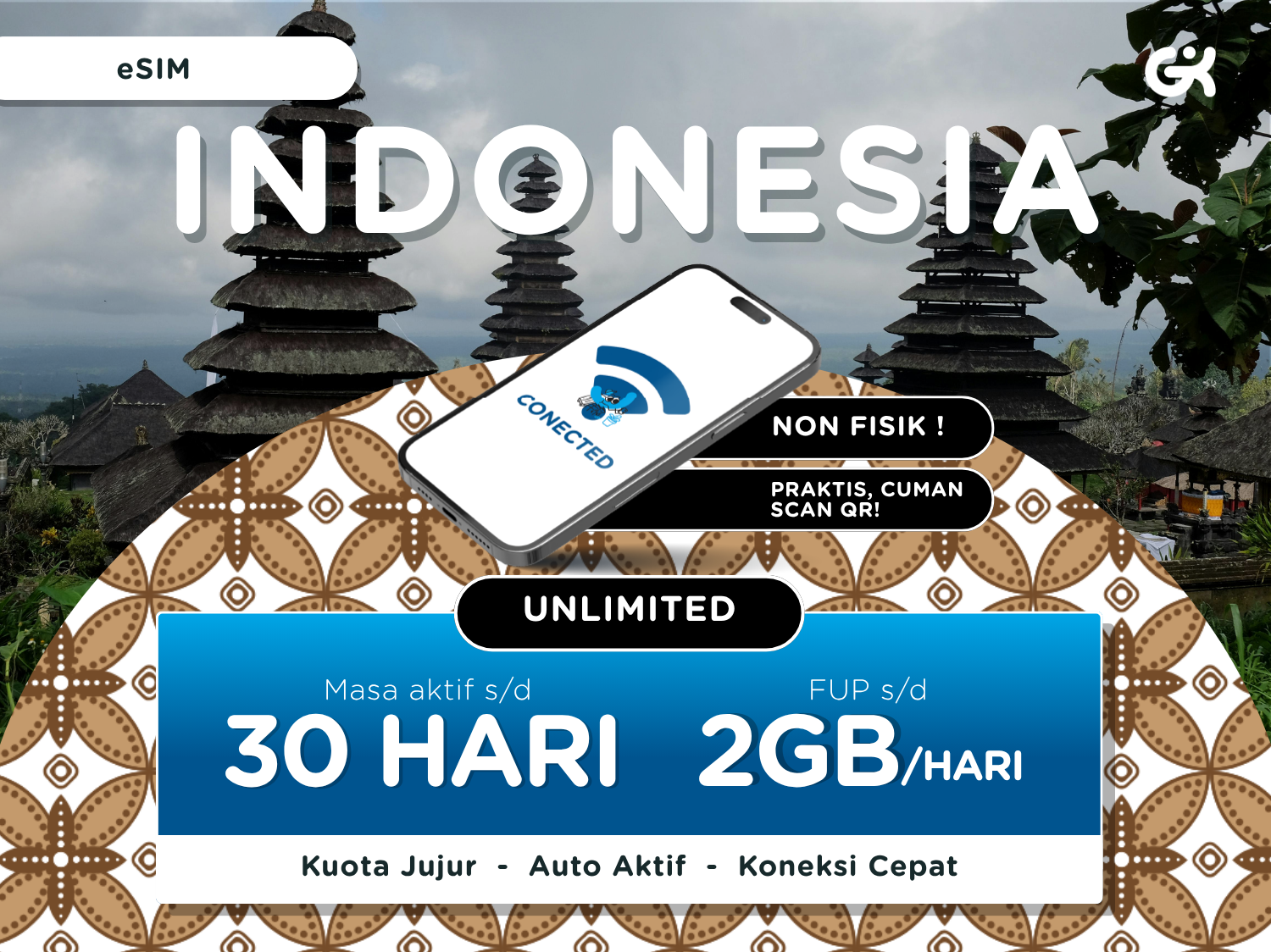 インドネシア eSIM テルコムセル データ無制限（5～30日・1日1GB/2GB）