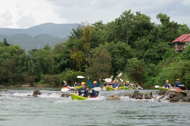 Vang Vieng Nam Song River Kayaking & Cave Tubing, Zipline Half-Day Tour