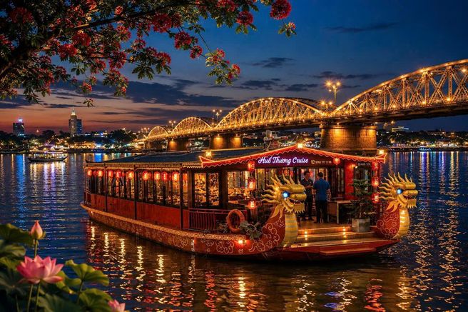 Hue Perfume River Dinner Cruise & Ca Hue Folk Music Show with Lantern Release