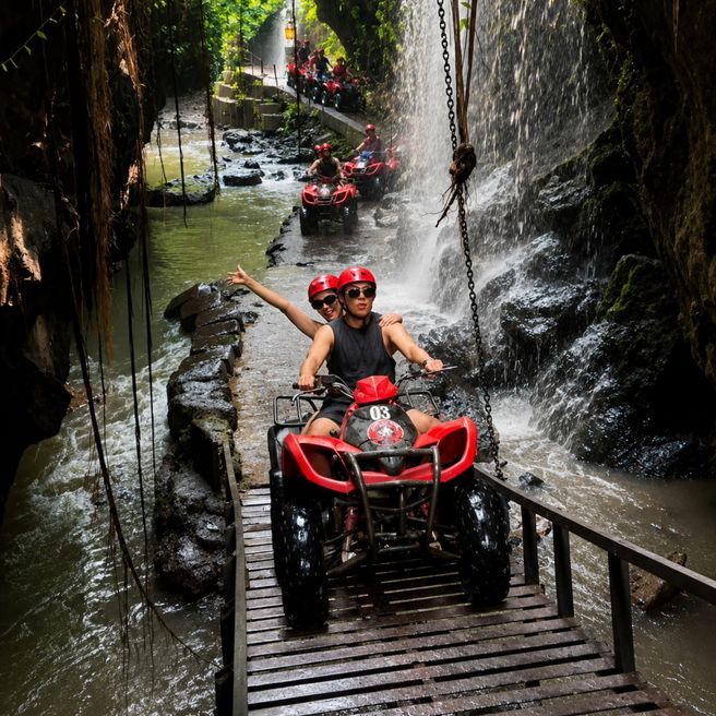 Bali Ubud Barong Cave and Flying Bridge ATV Quad Bike Ride with Lunch Buffet