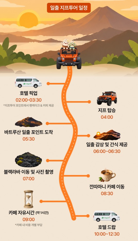 [1인출발확정]바투르산 일출·일몰 지프투어 + 블랙라바 (단독·라이선스 한국어 가이드·배상보험 5억)